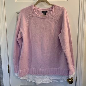 Light Pink knit sweater with illusion white shirt.